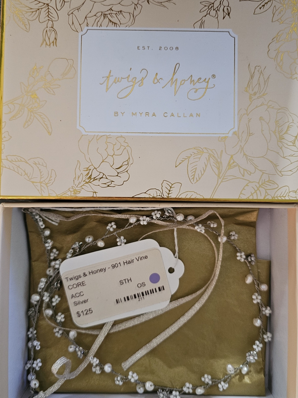 Twigs & Honey Silver Pearl Hair Vine by Myra Callan